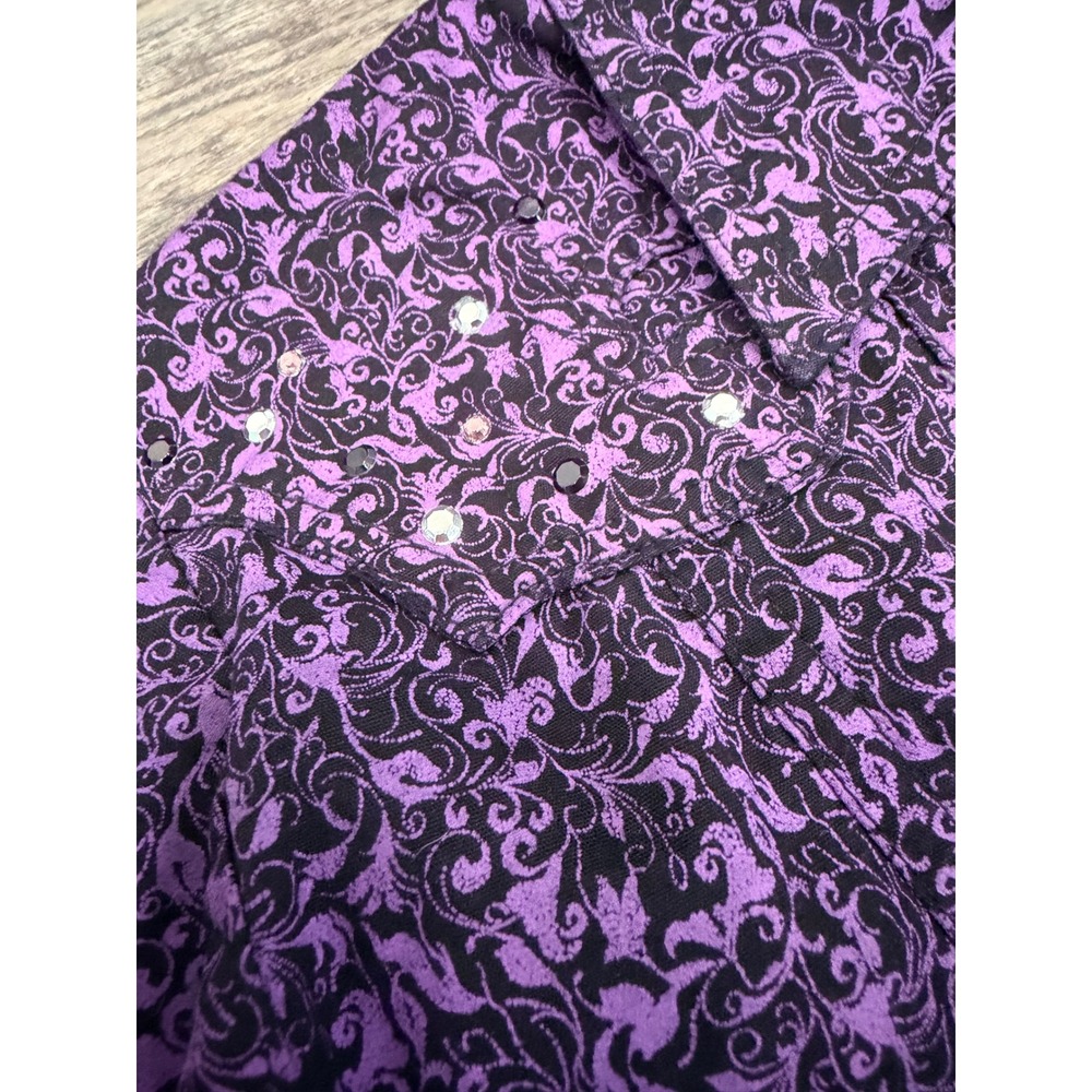 Rock 47 by Wrangler Womens Purple Filigree Western Snap Shirt Rhinestone Small - Picture 4 of 8
